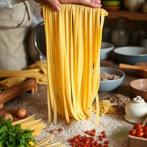 Image of pasta being made in a traditional Italian kitchen