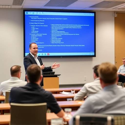 Portrait of Professor Marco Bianchi, lecturing in a classroom
