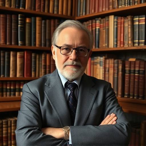 Professor Giovanni Esposito working in a library with old books