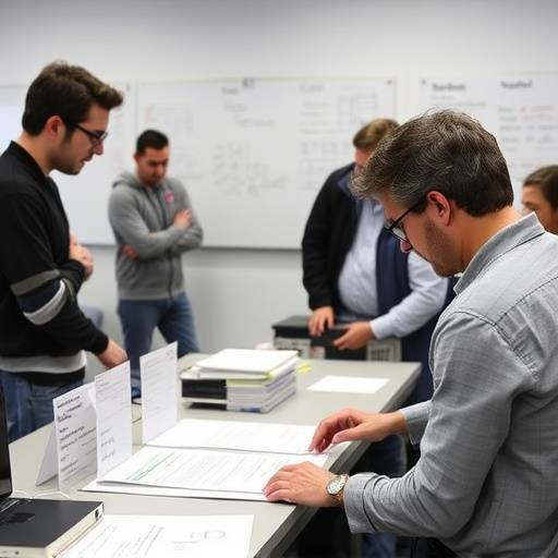Professor Lorenzo Ferrari reviewing student work at a desk