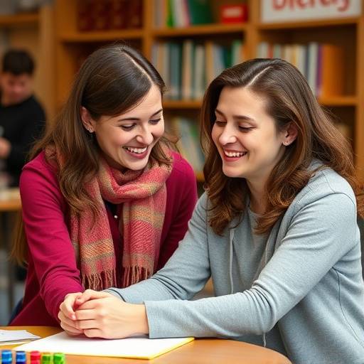 Sofia Lombardi, Student Support Coordinator, assisting a student with a smile.