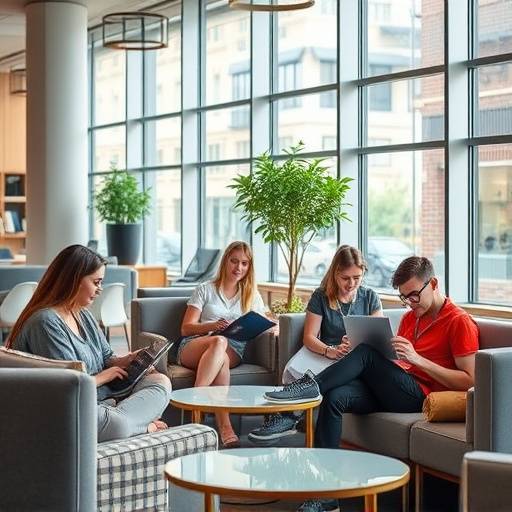 Students relaxing and studying in the Accademia Italiana di Apprendimento student lounge